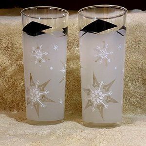 VTG 50s MCM-Style Pair  of Frosted Snowflake Drinking Glasses